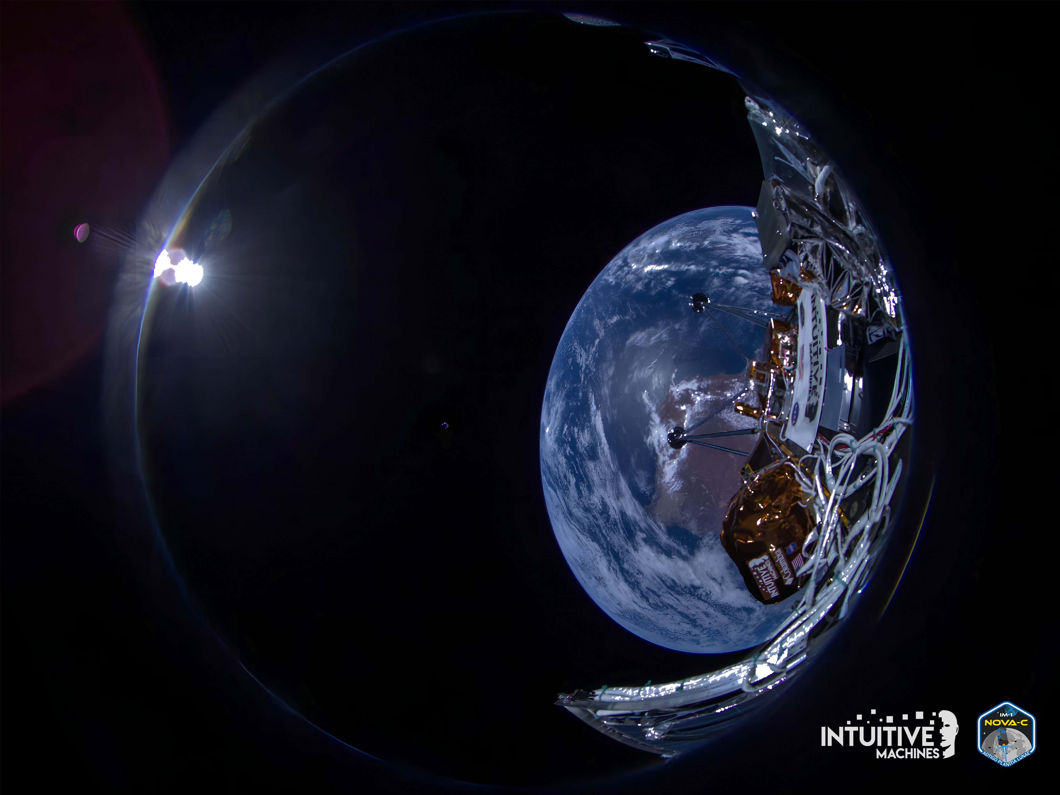 Bild zum Artikel mit dem Titel Odysseus Lander macht wunderschöne Fotos der Erde vor der Mondlandung